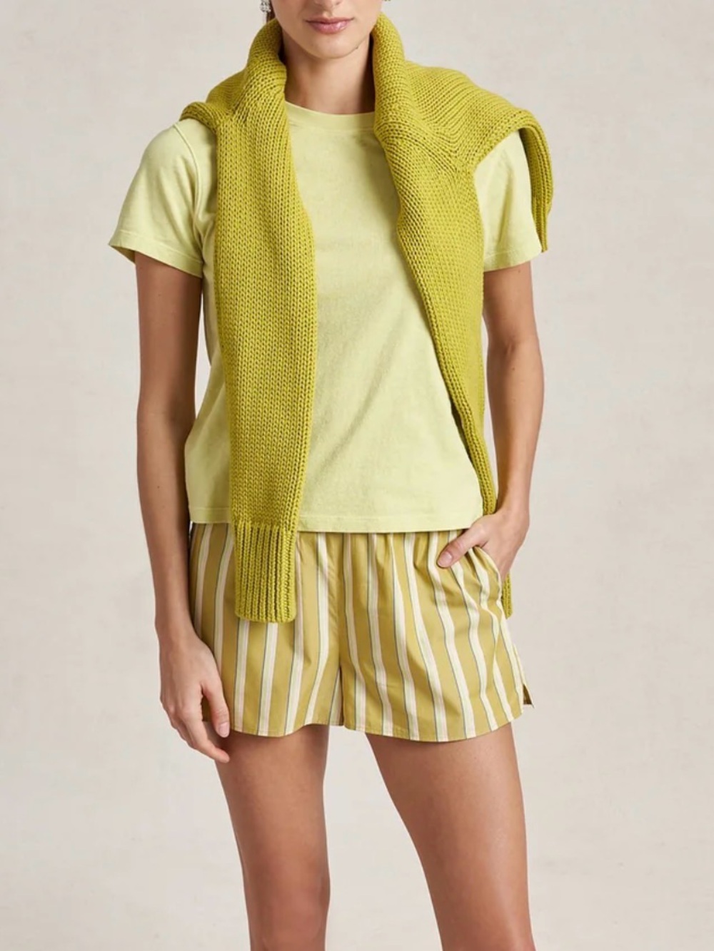 La Ligne Striped Shelby Shorts in Yellow and White